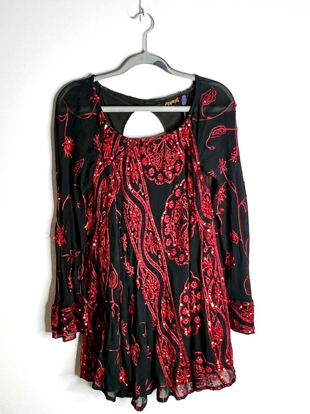 Free People My Beloved Red Sequined Mini Dress Vamp Whimsigoth Halloween Sz 4